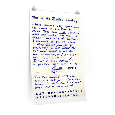 Zodiac Killer Letter - Reprint Posters